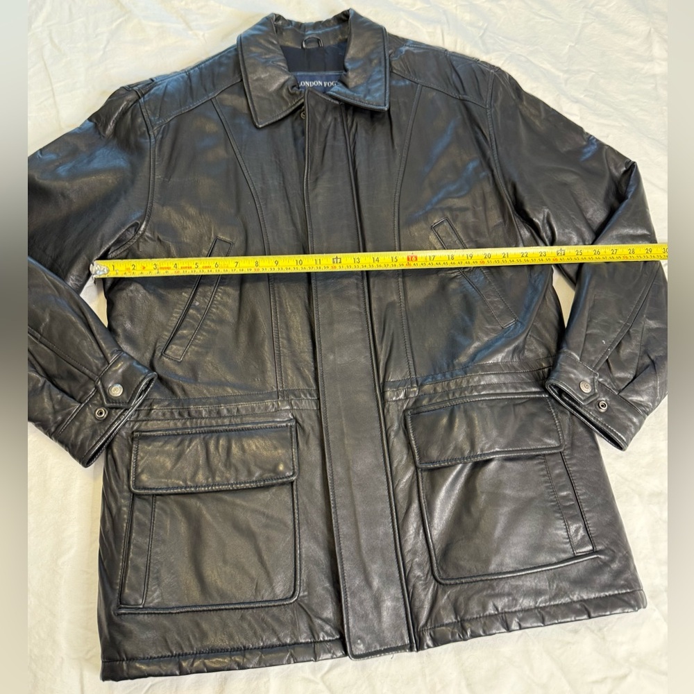 90s Minimalist Black Leather Field Jacket London Fog Utility Coat Lined S - Picture 13 of 15